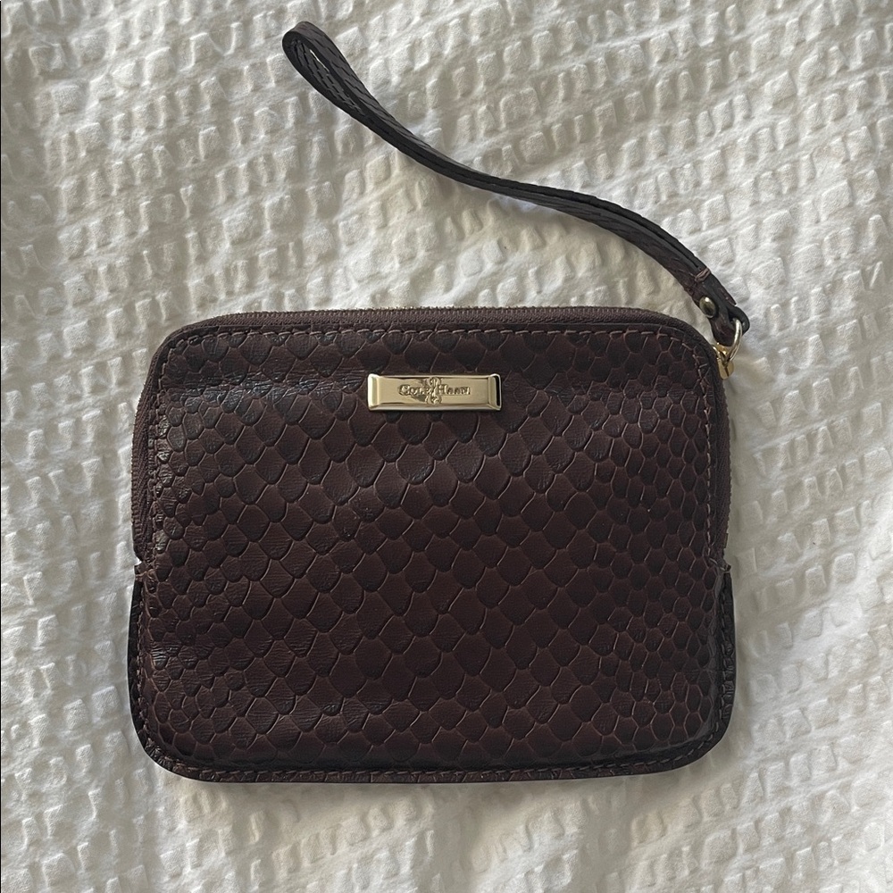 Cole Haan Dark Brown Emboss Wristlet